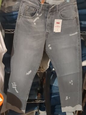 Levi's 501's Gray Slim Straight Stretch Jeans with Paint-Splatter Detail